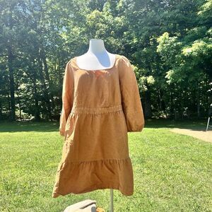 New Ava & Viv Plus Size Balloon 3/4 Sleeve A-Line Dress 1X Copper Mustard Yellow